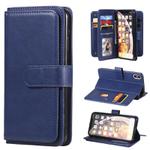 For iPhone XS Max Multifunctional Magnetic Copper Buckle Horizontal Flip Solid Color Leather Case with 10 Card Slots & Wallet & Holder & Photo Frame(Dark Blue)