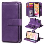 For iPhone 11 Pro Multifunctional Magnetic Copper Buckle Horizontal Flip Solid Color Leather Case with 10 Card Slots & Wallet & Holder & Photo Frame(Purple)