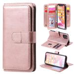 For iPhone 11 Pro Multifunctional Magnetic Copper Buckle Horizontal Flip Solid Color Leather Case with 10 Card Slots & Wallet & Holder & Photo Frame(Rose Gold)