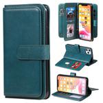 For iPhone 11 Pro Max Multifunctional Magnetic Copper Buckle Horizontal Flip Solid Color Leather Case with 10 Card Slots & Wallet & Holder & Photo Frame(Dark Green)