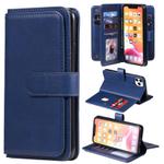 For iPhone 11 Pro Max Multifunctional Magnetic Copper Buckle Horizontal Flip Solid Color Leather Case with 10 Card Slots & Wallet & Holder & Photo Frame(Dark Blue)