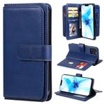 For iPhone 12 / 12 Pro Multifunctional Magnetic Copper Buckle Horizontal Flip Solid Color Leather Case with 10 Card Slots & Wallet & Holder & Photo Frame(Dark Blue)