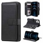 For iPhone 12 Pro Max Multifunctional Magnetic Copper Buckle Horizontal Flip Solid Color Leather Case with 10 Card Slots & Wallet & Holder & Photo Frame(Black)