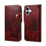 For iPhone 16 Denior B01 Oil Wax Cowhide Magnetic Button Genuine Leather Case(Red)