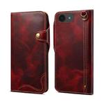 For iPhone 16e Denior B01 Oil Wax Cowhide Magnetic Button Genuine Leather Case(Red)