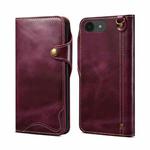 For iPhone 16e Denior B01 Oil Wax Cowhide Magnetic Button Genuine Leather Case(Purple)