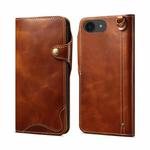 For iPhone 16e Denior B01 Oil Wax Cowhide Magnetic Button Genuine Leather Case(Brown)