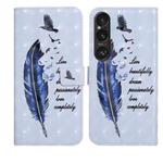 For Sony Xperia 1 VI Oil Embossed 3D Drawing Leather Phone Case(Blue Feather)