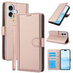 For iPhone 16 Skin Feel Pure Color Card Slots Leather Phone Case with Dual Lanyard(Rose Gold)