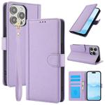 For iPhone 16 Pro Max Skin Feel Pure Color Card Slots Leather Phone Case with Dual Lanyard(Purple)