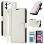 For iPhone 12 / 12 Pro Skin Feel Pure Color Card Slots Leather Phone Case with Dual Lanyard(White)