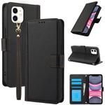 For iPhone 11 Skin Feel Pure Color Card Slots Leather Phone Case with Dual Lanyard(Black)