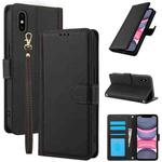 For iPhone XS Max Skin Feel Pure Color Card Slots Leather Phone Case with Dual Lanyard(Black)