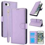 For iPhone 8 / 7 / SE 2022 / SE 2020 Skin Feel Pure Color Card Slots Leather Phone Case with Dual Lanyard(Purple)