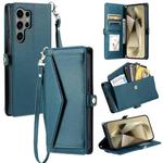 For Samsung Galaxy S22 Ultra 5G Wallet Multi-card Slot Leather Phone Case with Lanyard(Green)