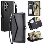 For Samsung Galaxy S22 Ultra 5G Wallet Multi-card Slot Leather Phone Case with Lanyard(Black)