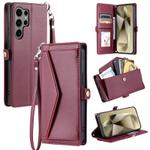 For Samsung Galaxy S24 Ultra 5G Wallet Multi-card Slot Leather Phone Case with Lanyard(Wine Red)