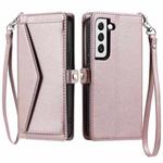 For Samsung Galaxy S21 5G Wallet Multi-card Slot Leather Phone Case with Lanyard(Rose Gold)