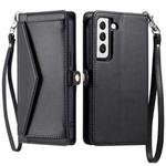 For Samsung Galaxy S22 5G Wallet Multi-card Slot Leather Phone Case with Lanyard(Black)