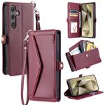 For Samsung Galaxy S25 5G Wallet Multi-card Slot Leather Phone Case with Lanyard(Wine Red)