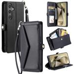 For Samsung Galaxy S25 5G Wallet Multi-card Slot Leather Phone Case with Lanyard(Black)