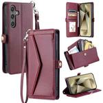 For Samsung Galaxy S25+ 5G Wallet Multi-card Slot Leather Phone Case with Lanyard(Wine Red)