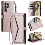 For Samsung Galaxy S25 Ultra 5G Wallet Multi-card Slot Leather Phone Case with Lanyard(Rose Gold)