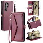 For Samsung Galaxy S25 Ultra 5G Wallet Multi-card Slot Leather Phone Case with Lanyard(Wine Red)