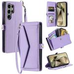 For Samsung Galaxy S25 Ultra 5G Wallet Multi-card Slot Leather Phone Case with Lanyard(Purple)