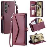 For Samsung Galaxy S25 FE 5G Wallet Multi-card Slot Leather Phone Case with Lanyard(Wine Red)
