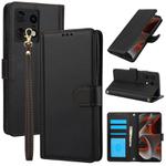 For Motorola Edge 50 Pro Skin Feel Pure Color Card Slots Leather Phone Case with Dual Lanyard(Black)