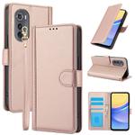 For Motorola Edge 2022 Skin Feel Pure Color Card Slots Leather Phone Case with Dual Lanyard(Rose Gold)