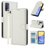 For Motorola G Pure Skin Feel Pure Color Card Slots Leather Phone Case with Dual Lanyard(White)