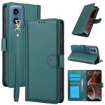 For Motorola Moto G Play 2024 Skin Feel Pure Color Card Slots Leather Phone Case with Dual Lanyard(Green)