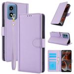 For Motorola Moto G Play 2024 Skin Feel Pure Color Card Slots Leather Phone Case with Dual Lanyard(Purple)