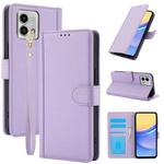 For Motorola Moto G Stylus 5G 2023 Skin Feel Pure Color Card Slots Leather Phone Case with Dual Lanyard(Purple)