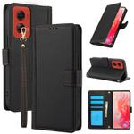 For Motorola Moto G Stylus 5G 2024 Skin Feel Pure Color Card Slots Leather Phone Case with Dual Lanyard(Black)