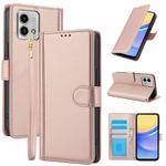 For Motorola Moto G Stylus 2023 Skin Feel Pure Color Card Slots Leather Phone Case with Dual Lanyard(Rose Gold)