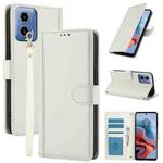 For Motorola Moto G24 / Moto G04 Skin Feel Pure Color Card Slots Leather Phone Case with Dual Lanyard(White)