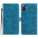 For Samsung Galaxy A07 5G Flower Embossing Pattern Leather Phone Case(Blue)
