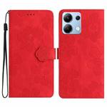 For Redmi Note 14 4G Flower Embossing Pattern Leather Phone Case(Red)