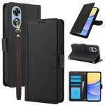 For OPPO A17 4G Global / A17k Skin Feel Pure Color Card Slots Leather Phone Case with Dual Lanyard(Black)