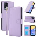 For OPPO A54 4G / A54s / A16 / A16s Skin Feel Pure Color Card Slots Leather Phone Case with Dual Lanyard(Purple)