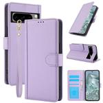 For Google Pixel 8 Pro Skin Feel Pure Color Card Slots Leather Phone Case with Dual Lanyard(Purple)