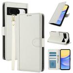 For Google Pixel 8a Skin Feel Pure Color Card Slots Leather Phone Case with Dual Lanyard(White)