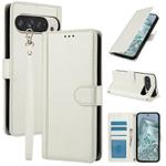 For Google Pixel 9 / 9 Pro Skin Feel Pure Color Card Slots Leather Phone Case with Dual Lanyard(White)