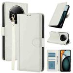 For Redmi A3 Skin Feel Pure Color Card Slots Leather Phone Case with Dual Lanyard(White)