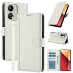 For Redmi 13C 4G / Poco C65 / Poco M6 5G Skin Feel Pure Color Card Slots Leather Phone Case with Dual Lanyard(White)