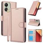 For Redmi 13C 4G / Poco C65 / Poco M6 5G Skin Feel Pure Color Card Slots Leather Phone Case with Dual Lanyard(Rose Gold)