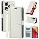 For Redmi Note 13 Pro+ 5G Global Skin Feel Pure Color Card Slots Leather Phone Case with Dual Lanyard(White)